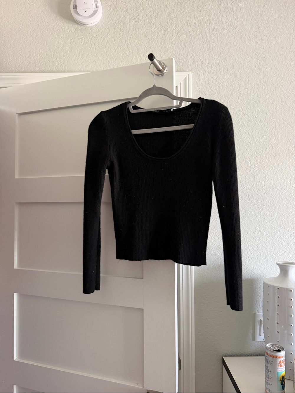 Zara Wool Ribbed Long Sleeve Scoop Neck Top